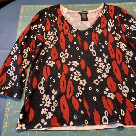 LH Sport Women's XL V Neck Lightweight Bead Embellished Sweater Granny Chic - Picture 4 of 5